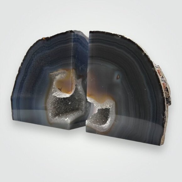 Agate Crystal Bookends w/ Geode Center, Natural Stone, Bookshelf, 6+ lbs. (FA) - Picture 8 of 16